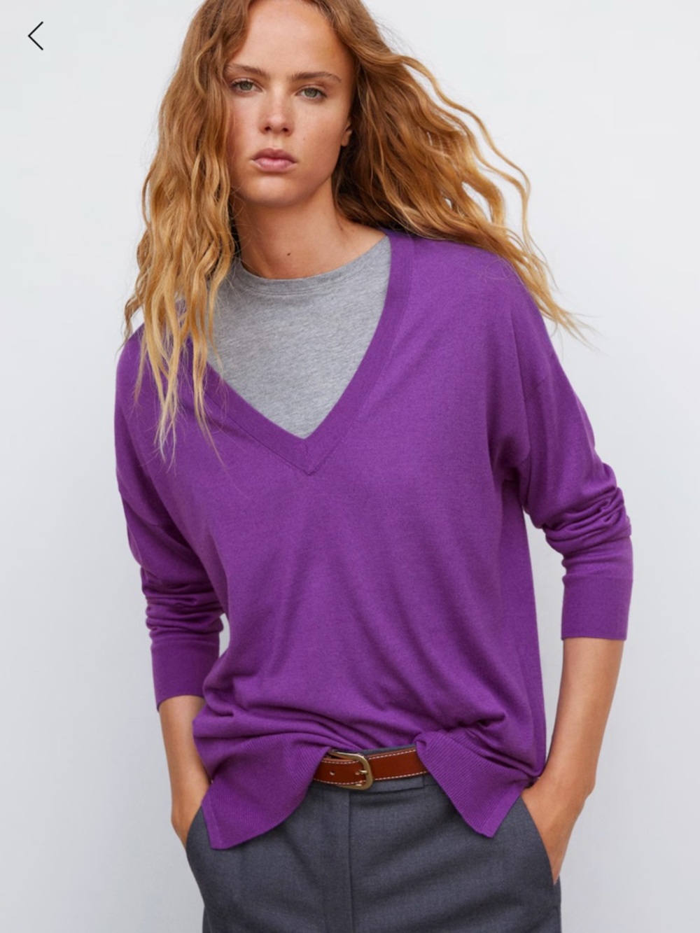 Mango Deep Purple V-Neck Women's Sweater